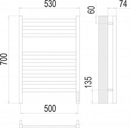Енисей П9 500х700  электро (sensor quick touch) Полотенцесушитель TERMINUS  Юрга - фото 3